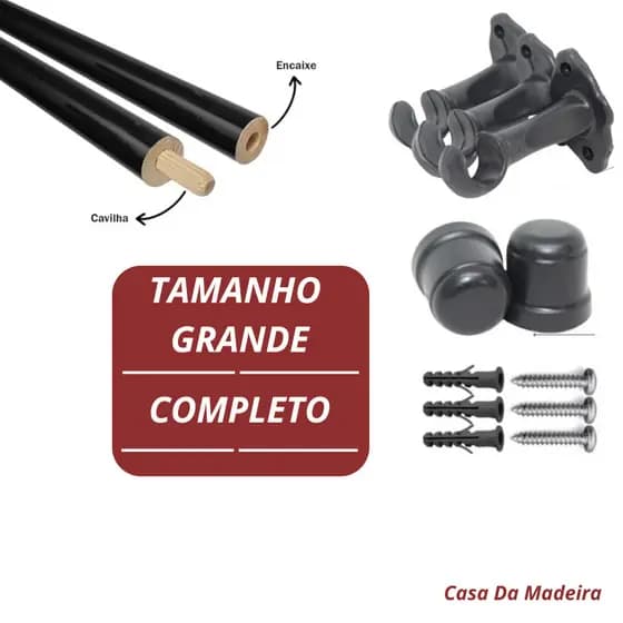 Kit  Varões de Madeira 2,00m x 19mm - Premium para Cortina e Decoração de Casa