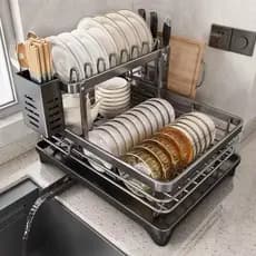 Escorredor de Louça Rack De Cozinha 2 Andares Preto haosin