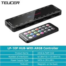 Controladora de fan ARGB 5v 3 Pinos Hub 10 Portas + PMW - Teucer
