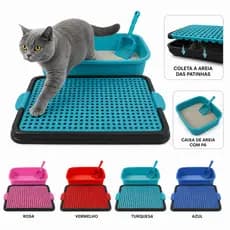 Kit Sanitário Gatos Bandeja Caixa de Areia + Pá Higiênica Banheiro Felino Pet