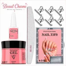Kit Manicure Alongamento De Unha Com 100 Tips Postiça Curva C + Cola Pincel + 1x lixa 100 180 + Gel Led UV Pedicure
