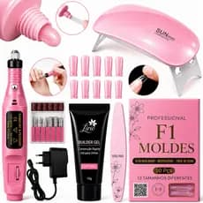Kit Unha de Gel Completo Iniciante Manicure Alongamento Cabine Sun Mini Unhas Polygel Molde F1 Lixa Lixadeira Elétrica