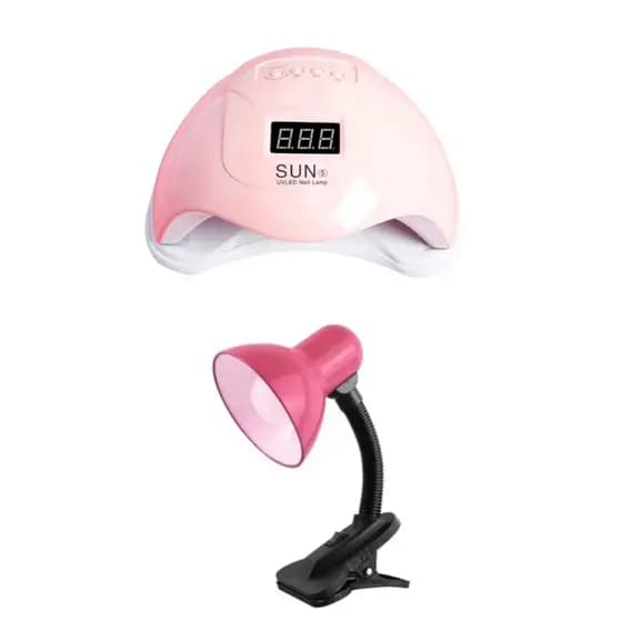 Kit Cabine led uv sun 5/ 48w Gel + Luminária garra Presilha bivolt Rosa Pink Unhas
