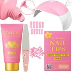 Kit Unha Gel Completo Cabine Forninho + Polygel + Lixa + 10 Unhas Molde F1 Manicure Iniciante Alonmaneto