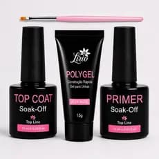 kit Polygel Unhas em Gel Iniciante Manicure Alogamento de Unha Poligel Top Coat Primer Pincel