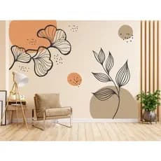 Adesivo De Parede Boho Floral Minimalista Folhagem Sala cozinha laranja B381