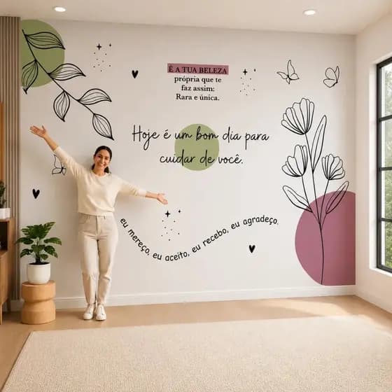 Adesivo de parede hoje é um dia bom ,motivacionais decoração criativa estúdio salão floral FM11