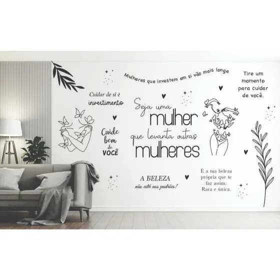 Adesivo de parede seja uma mulher ,motivacionais decoração estúdio salão floral FM3 sem colorido