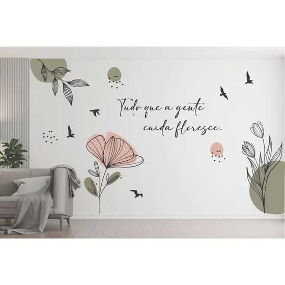 Adesivo de Parede Frase Floral Tudo que a Gente Cuida Floresce – BF78