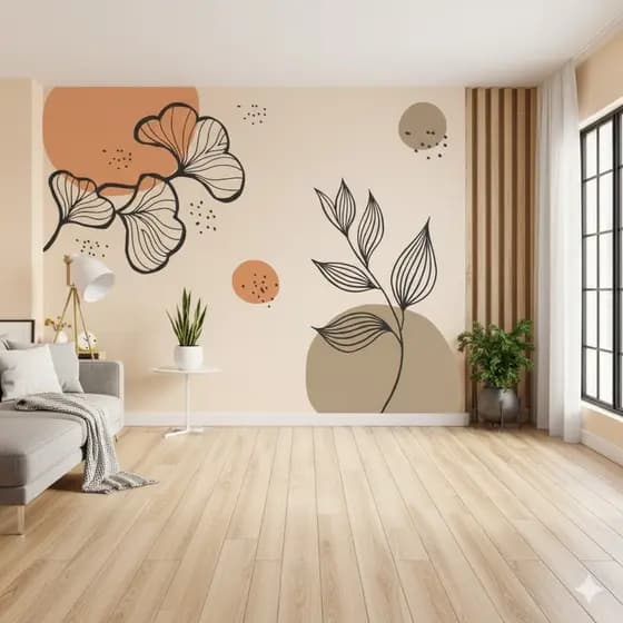 Adesivo De Parede Boho Floral Minimalista Folhagem Sala laranja B381
