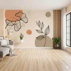Adesivo De Parede Boho Floral Minimalista Folhagem Sala laranja B381