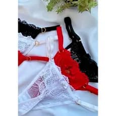 Kit 2 ou 3 Calcinhas Tangas em Renda Fio Dental com Regulagem Coração Luxo