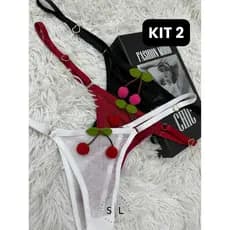 KIT 2 Calcinha Tanga Tule Cereja Com Regulagem Calsinha Fio Sensual