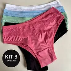 Kit 3 Calcinha Senhora Calçola Feminina Detalhe Renda Forro Algodão  4.8