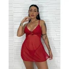 Camisola Tule Transparente Com Calcinha Sereia Luxo Pijama Feminino