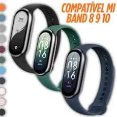Pulseira Mi Band 10 9 8 Smart Band Xiaomi Silicone Esportiva Conector Metal Mi Band