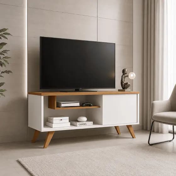 Rack De Tv Para Sala, Estilo Moderno Com Prateleiras Heitor para até 50 Polegadas Estante