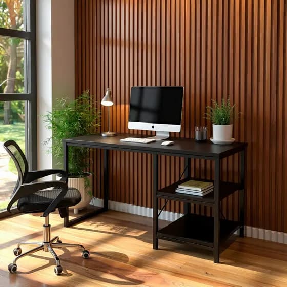 Escrivaninha Mesa Com Nichos Home Office  Estilo Industrial 120cm Gamer Estudo Escritório Cazzi