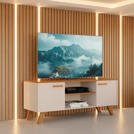 Rack Rebeca para Sala Estante TV Moderna até 50″ com Prateleiras 02 Portas