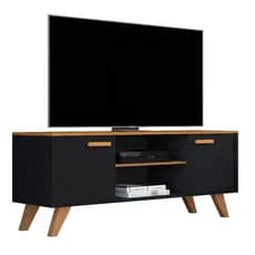 Rack Para Sala de Estar, Estante para TV Moderno Com Prateleiras Rebeca para até 50 Polegadas Ripado