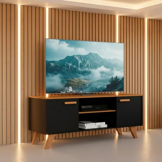Rack Estante para Sala de Estar de TV Moderna com Prateleiras Rebeca até 50 Polegadas