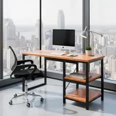 Escrivaninha Industrial Com Nichos Para Estudo Gamer, Mesa de Escritório Moderna Compacta