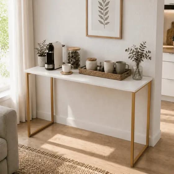 ENVIO FULL Aparador 120cm Industrial Branco Console Mesa Escritório Hall Sala Pés Metal Preto