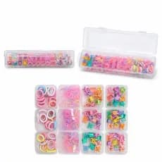 Kit Acessórios de Cabelo Infantil com Caixa Organizadora – Elásticos e Mini Presilhas Coloridas