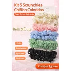 Kit 10 Xuxinhas de Cabelo Chiffon com Strass | Elástico Feminino Colorido