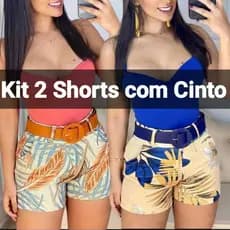 Kit de Short Cintura Alta com Cinto Bermuda Estampado Moda Verão