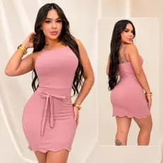 Vestido Curto Colado com Amarração - Vestidinho Delicado Nuvem na Barra