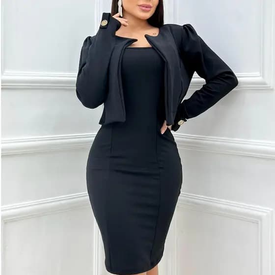 Kit Vestido Midi Evangélico com Blazer Feminino Social Elegante - Look Igreja Culto ou Trabalho
