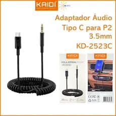 Cabo adaptador de Áudio Tipo C para P2 Fone Mola Espiral KAIDI KD-2523C