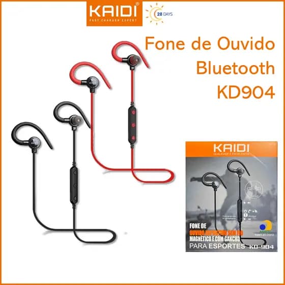Fone de Ouvido Sem fio Bluetooth TWS Esportivo Magnético e com Gancho Kaidi KD-904
