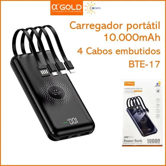 Bateria Portátil Power Bank 10.000mAh 3.1A Allta Velocidade A'GOLD BTE-17