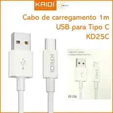 Cabo Carregamento USB para Tipo C 1m KAIDI KD-25C