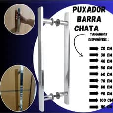 Puxador Barra Chata em Aluminio para Porta de Madeira ou Vidro 30 40 50 60 70 80 90 100 110 cm