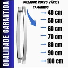 Puxador para Porta Pivotante Curvo 40 50 60 70 80 90 100 cm para Porta de Vidro Madeira