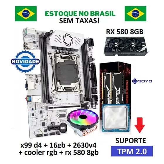 Kit Gamer Upgrade Intel Xeon 2630v4 X99 Machinist 16gb DDR4 + Cooler RGB + RX580 Brasil Pronta Entrega!