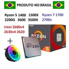 Processador Amd Ryzen 5 1400 1500X 2200G 2600 3500X 4500, Ryzen 7 1700 2700X - Intel 2680 2630v4 OEM Am4 + Cooler RGB