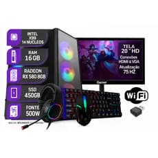 PC Gamer Completo Intel i7, RX 580 8GB, 16GB DE RAM, SSD 480GB, Teclado e Mouse RGB, Headset, Wifi + Monitor 20" 75hz