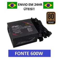 Fonte 600W Wovibo 80 Plus Bronze, PFC Ativo, Silenciosa, Pc Gamer, WB-600W