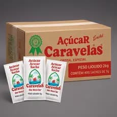Açúcar Caravelas Premium Sachê 2kg (400 unidades de 5g)