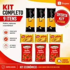 Kit Massas Completo 9 Itens | 3 Macarrões Espaguete + 3 Miojos Instantâneos + 3 Molhos de Tomate