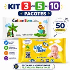 Lenço Umedecido Kit Sortido 3 5 ou 10 Pacotes 50 Unidades Cada CottonBom Upa Bebê Envio Rápido