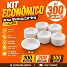 Prato Fundo Descartável Plástico 12cm Branco Kit 100 200 300 Unidades