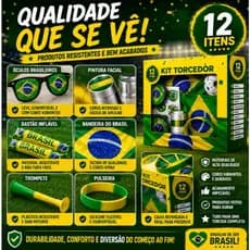 Kit Torcedor Virginia Brasil Copa 2026 12 Itens Do Brasil Completo Festa Jogo Bandeira Trompete