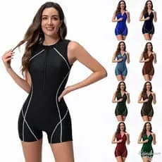 LS|Zíper Maiô Feminino Maio Natação Maio Roupa De Praia Feminino Praia de Uma Peça Sem Manga Plus Size
