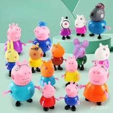 Conjunto de Bonecos Porquinhos 4 Unidades/6 Peças/14/16 Família da Vovó/Carrinho/Professores/George/Peppa Pig 56411