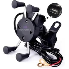 Suporte Garra Para Celular Moto Universal Com Carregador Usb Rapido de Metal X Aranha